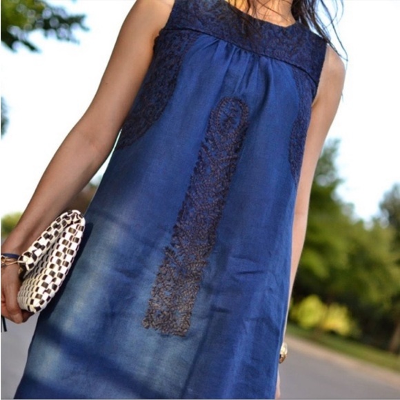 Madewell Blue Linen Mercado Shift Dress, L - Picture 3 of 8